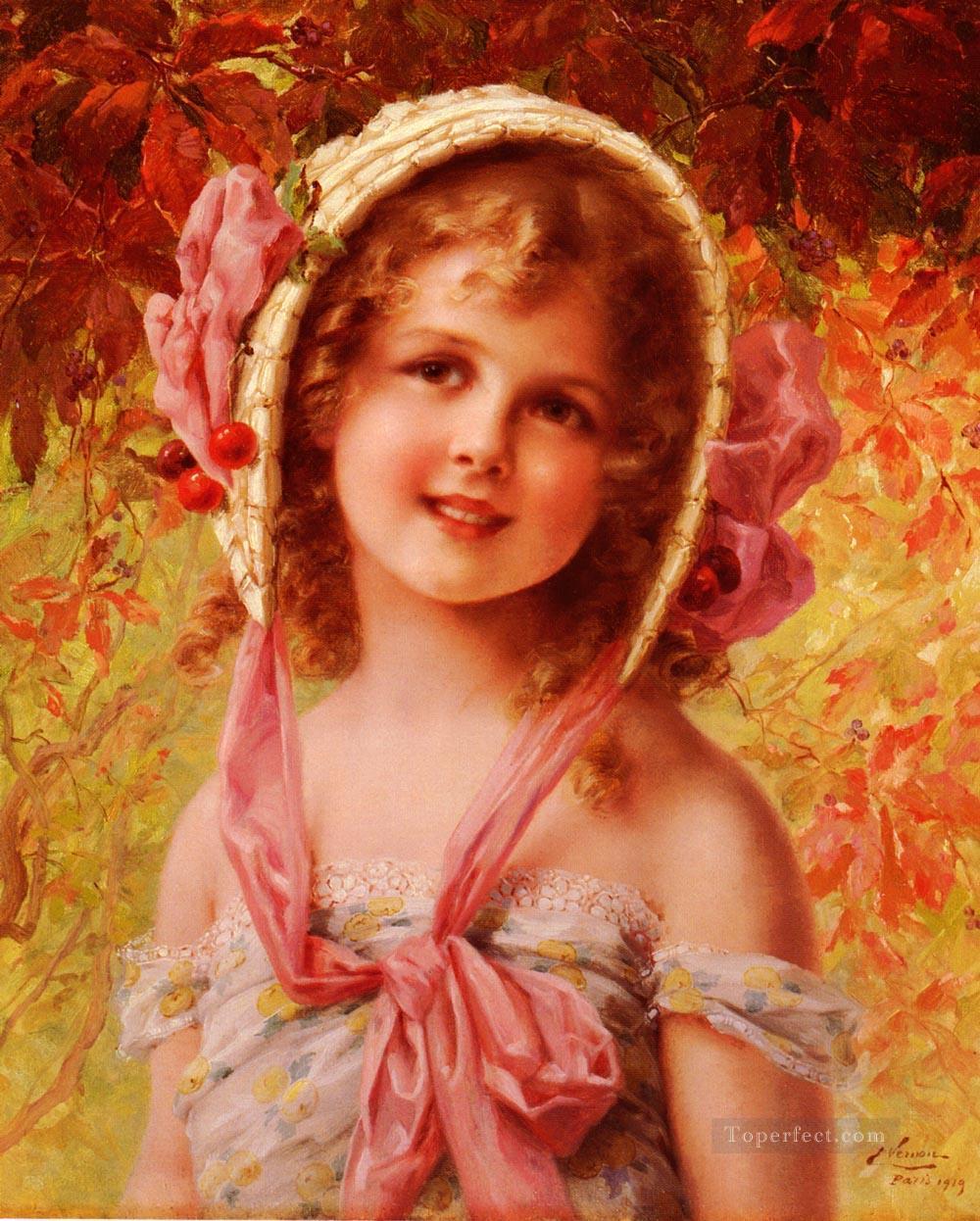 The Cherry Bonnet girl Emile Vernon Oil Paintings